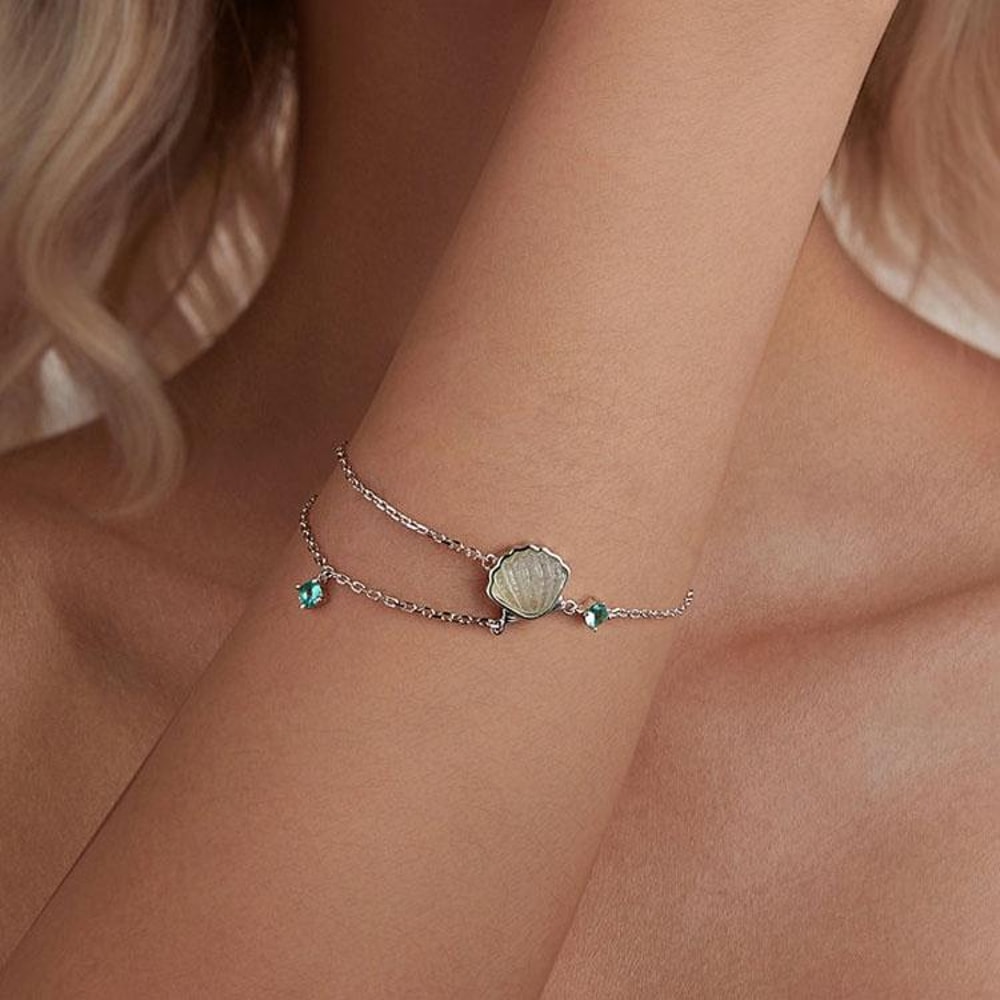 Timeless Sterling Silver Platinum Plated Ocean Shell Bracelet 5