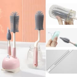 premium silicone rotating bottle cleaning brush set, baby bottle, straw & nipple cleaner