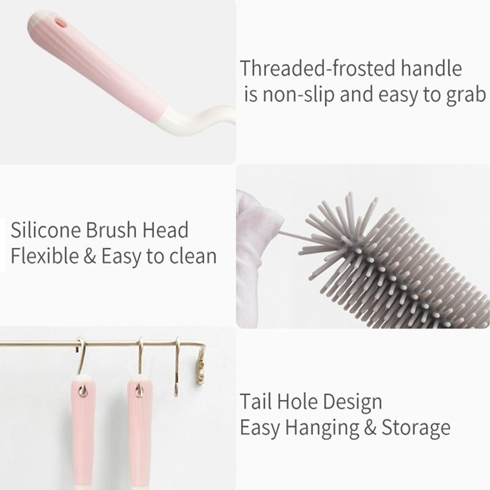 Premium Silicone Rotating Bottle Cleaning Brush Set Baby Bottle Straw Nipple Cleaner 9