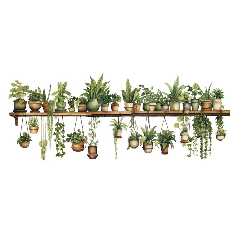 Fresh Green Bonsai PVC Plant Wall Stickers, Waterproof Living Room Wall Decals for Bedroom & Home