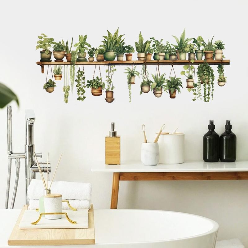Fresh Green Bonsai PVC Plant Wall Stickers, Waterproof Living Room Wall Decals for Bedroom & Home