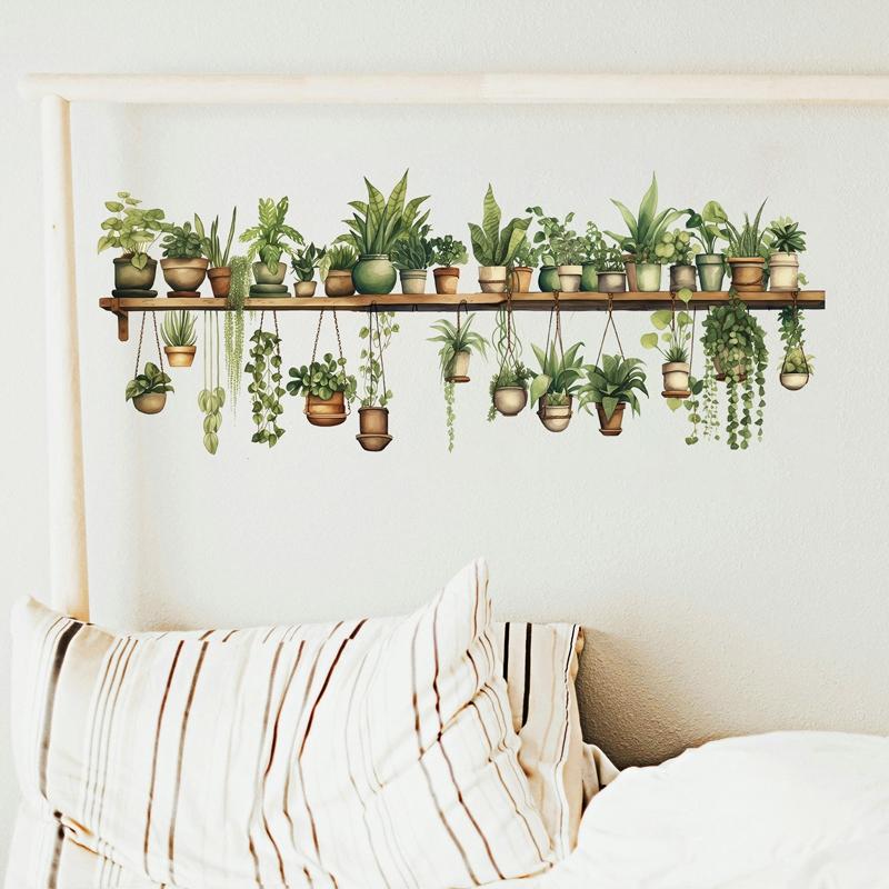 Fresh Green Bonsai PVC Plant Wall Stickers, Waterproof Living Room Wall Decals for Bedroom & Home