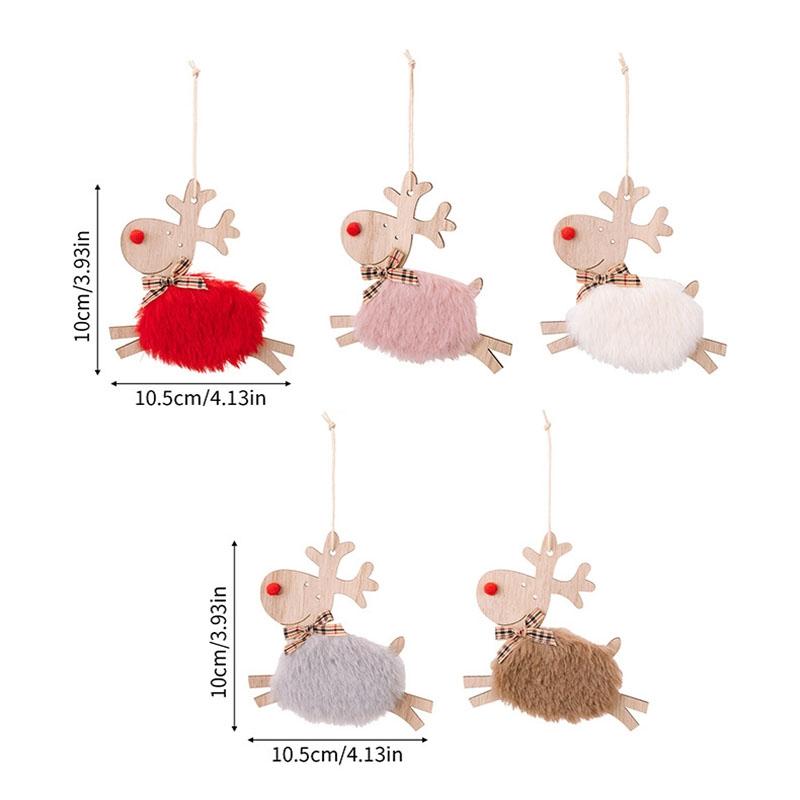 Rustic Plush Elk Christmas Tree Ornament Wooden Reindeer Hanging Decoration