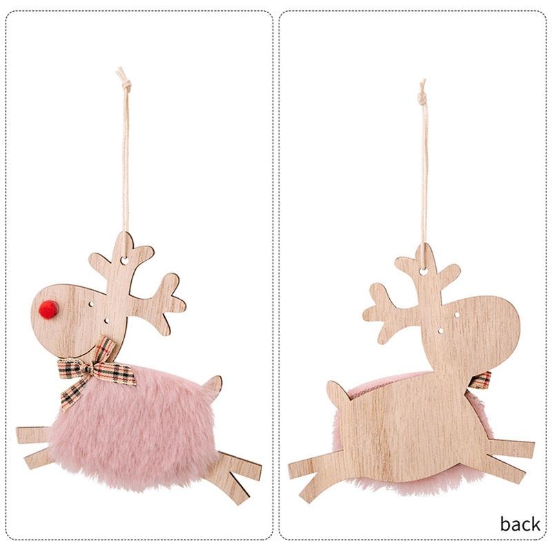 Rustic Plush Elk Christmas Tree Ornament Wooden Reindeer Hanging Decoration