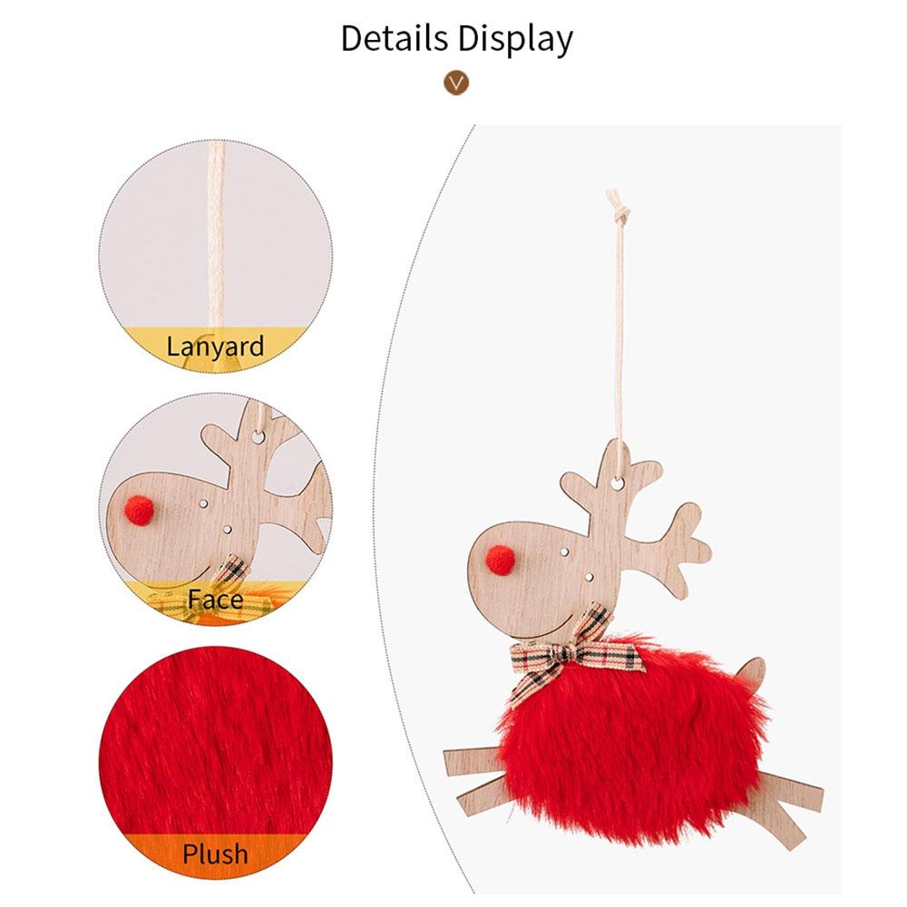Rustic Plush Elk Christmas Tree Ornament Wooden Reindeer Hanging Decoration