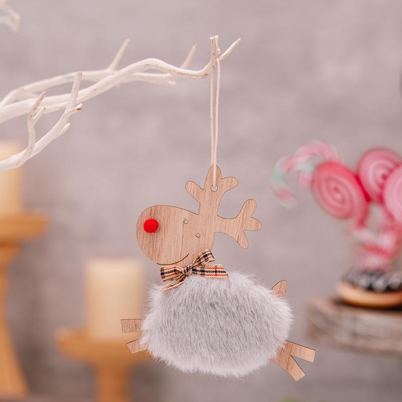 Rustic Plush Elk Christmas Tree Ornament Wooden Reindeer Hanging Decoration