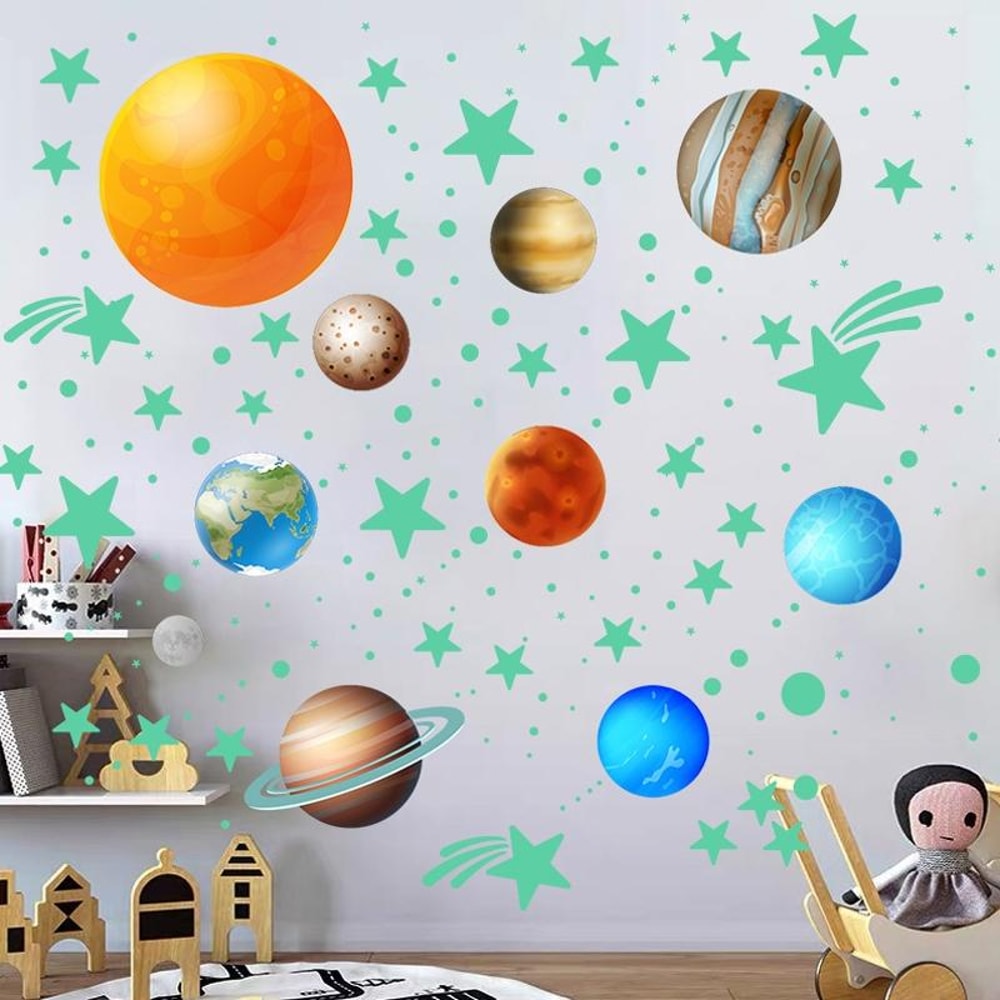 Glow in the Dark Solar System Wall Stickers for Kids Room Space Decor