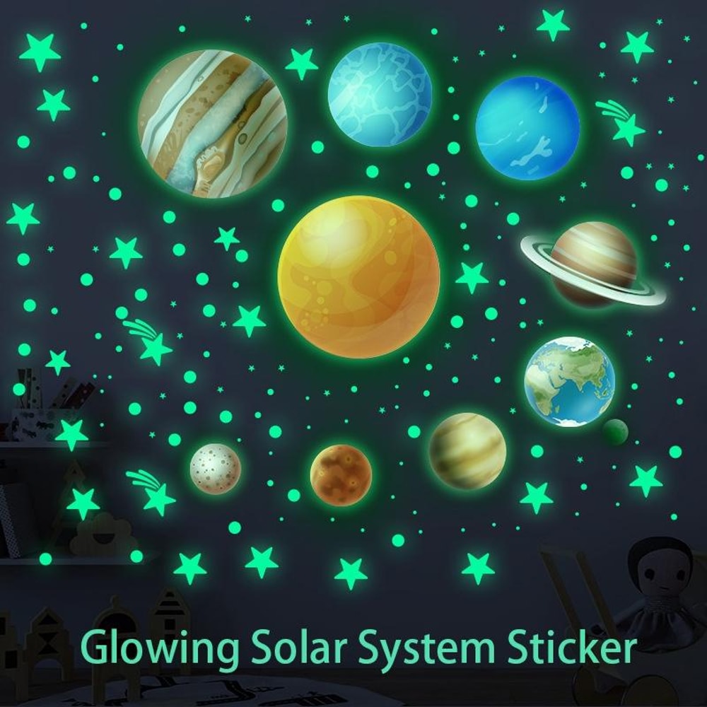 Glow in the Dark Solar System Wall Stickers for Kids Room Space Decor