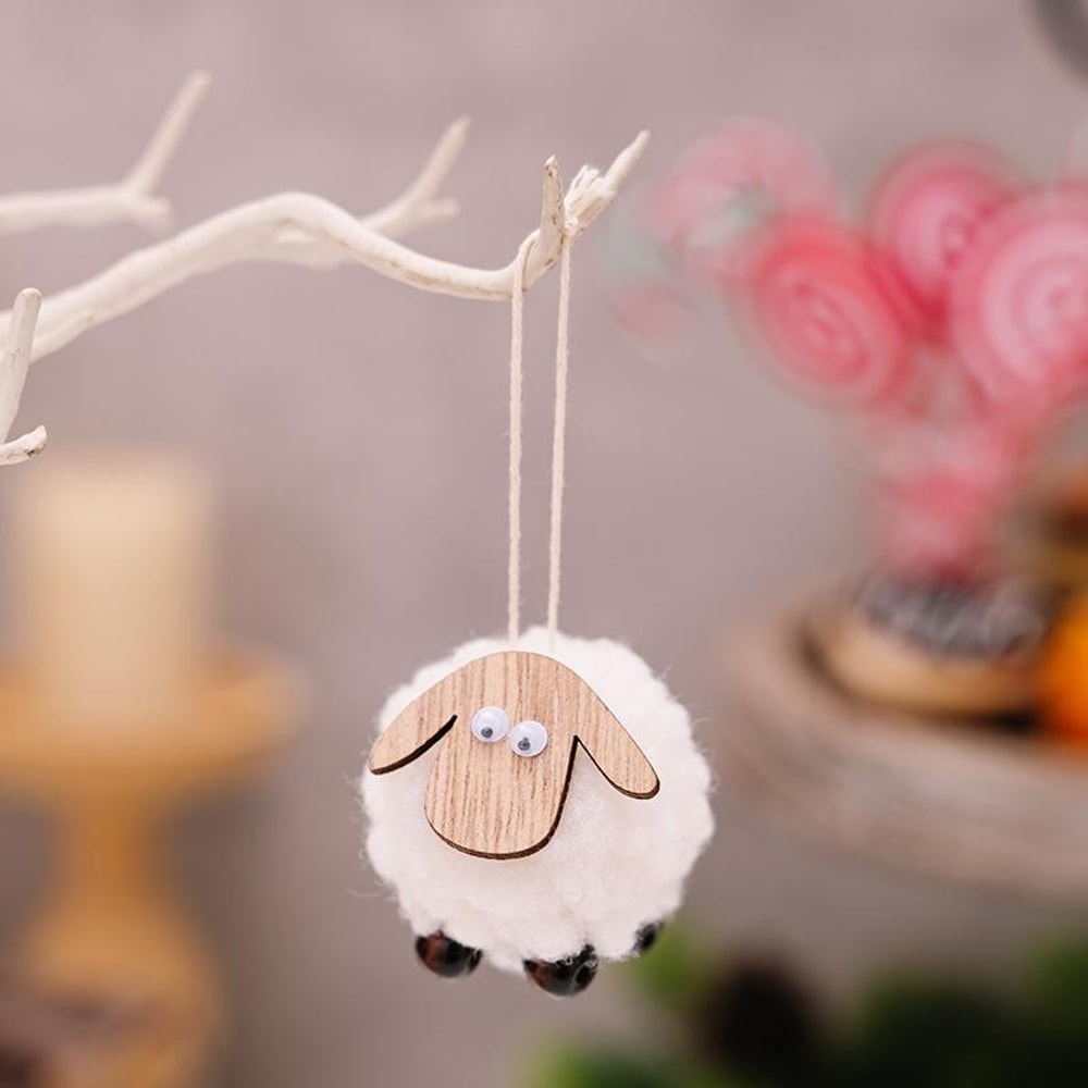 Rustic Wooden Lamb Christmas Ornament Hanging Decoration For Tree Holiday Display 8