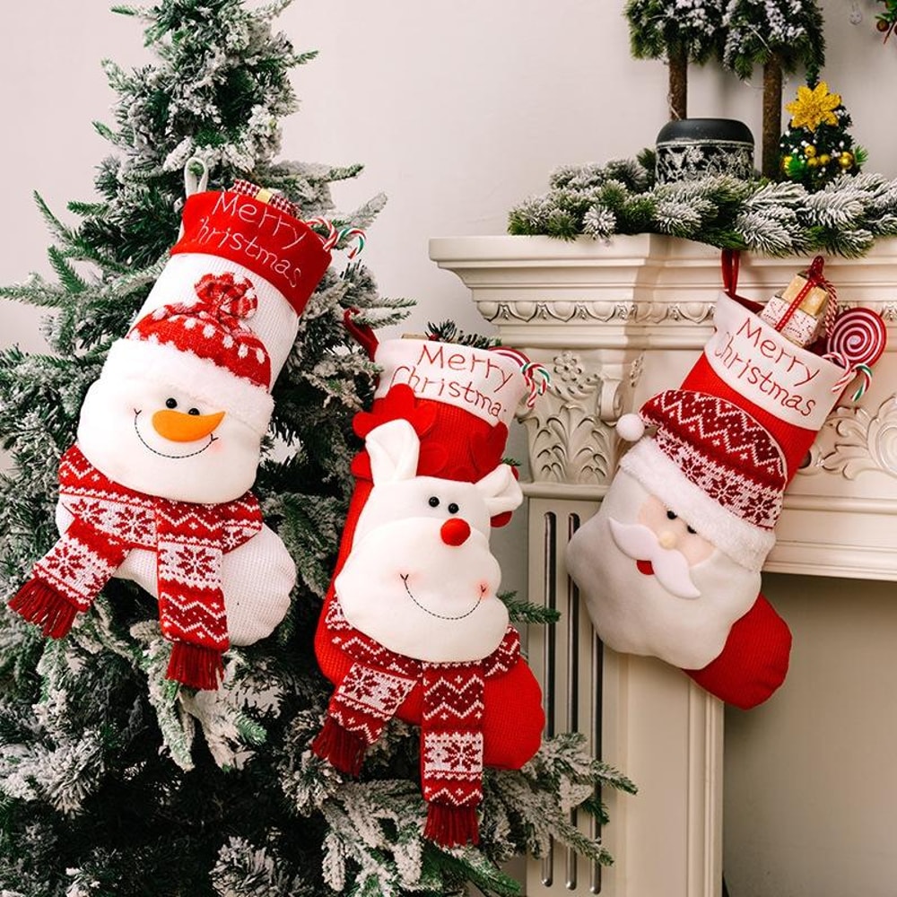 3D Knitted Christmas Stocking Gift Bag For Kids Cartoon Holiday Decoration Sock 4