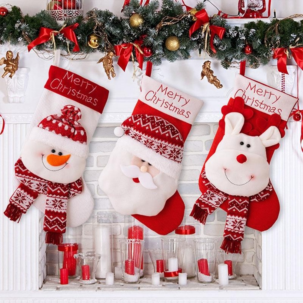 3D Knitted Christmas Stocking Gift Bag For Kids Cartoon Holiday Decoration Sock 5