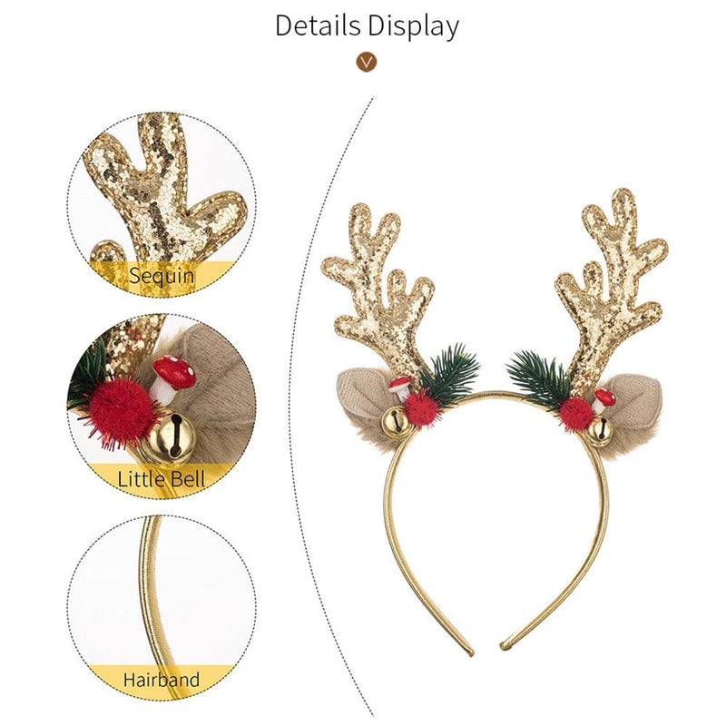 Festive Reindeer Bell Antler Headband Christmas Party Hair Accessory 4