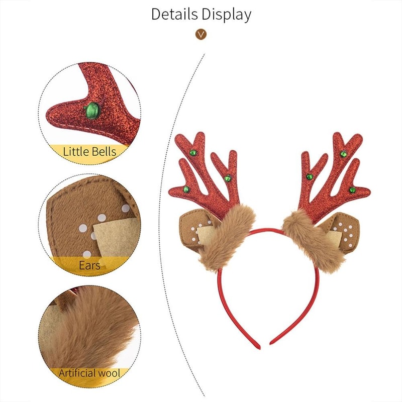 Festive Plush Reindeer Antler Headband For Christmas Parties Costumes Holiday Photos 4