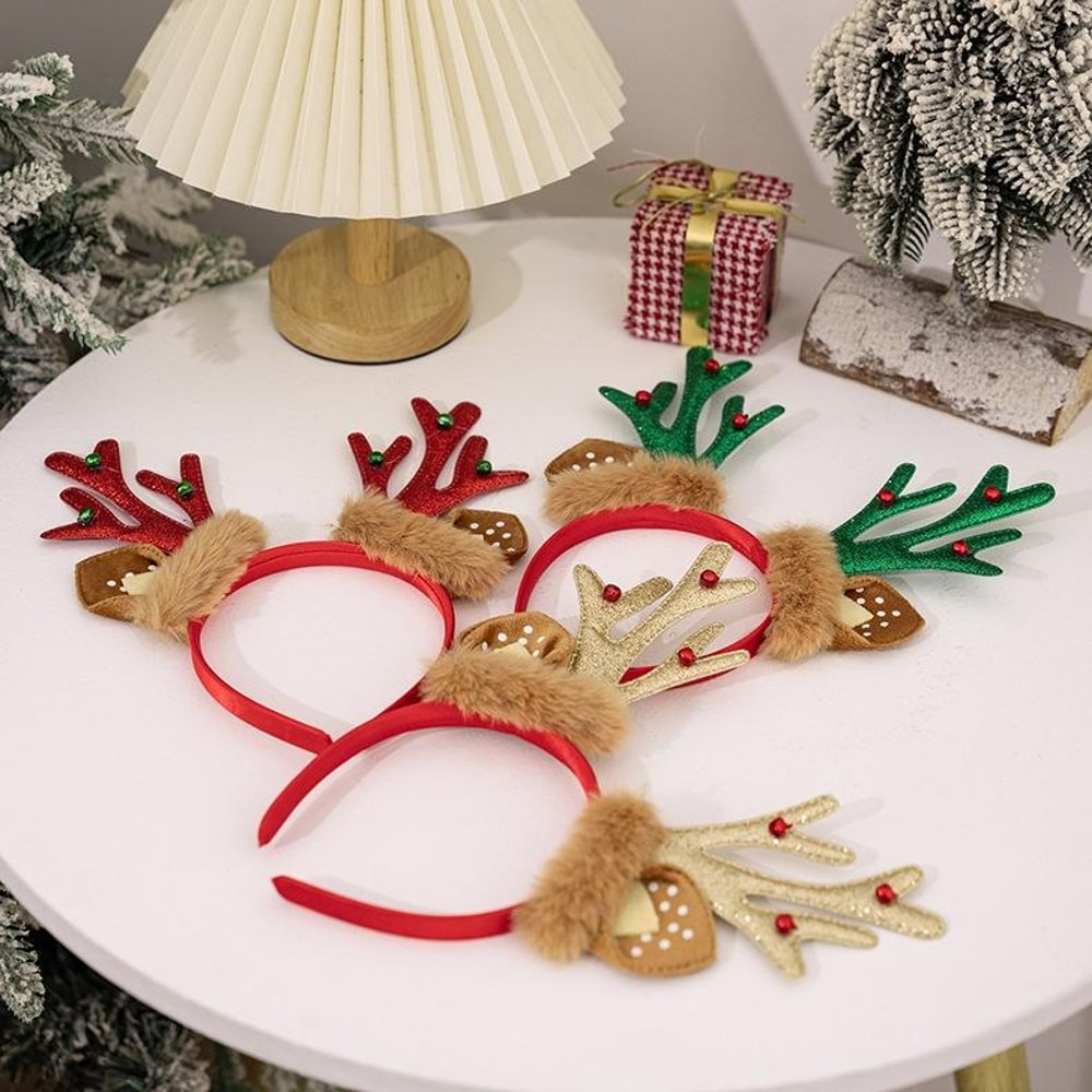 Festive Plush Reindeer Antler Headband For Christmas Parties Costumes Holiday Photos 5