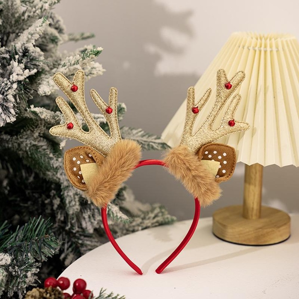 Festive Plush Reindeer Antler Headband For Christmas Parties Costumes Holiday Photos 9