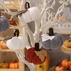 cozy knit pumpkin hanging ornament for fall harvest & thanksgiving decor