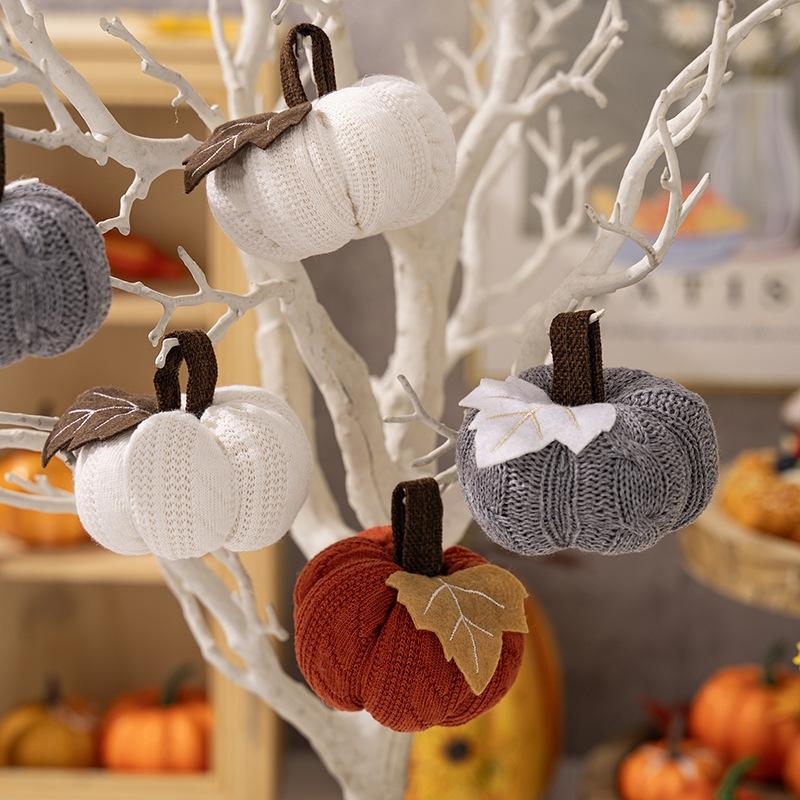 Cozy Knit Pumpkin Hanging Ornament For Fall Harvest Thanksgiving Decor 0
