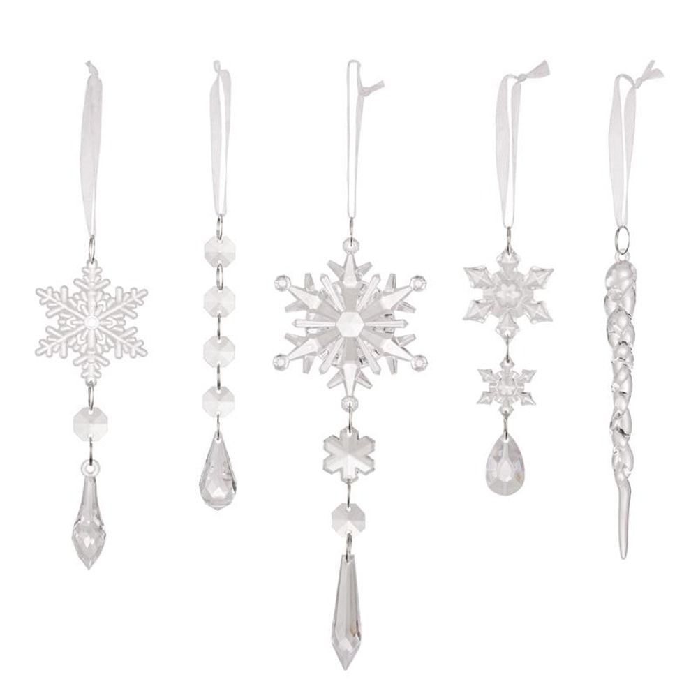 Crystal Snowflake Icicle Christmas Tree Ornaments Set 5PCS Clear Acrylic Holiday Hanging Decor 2