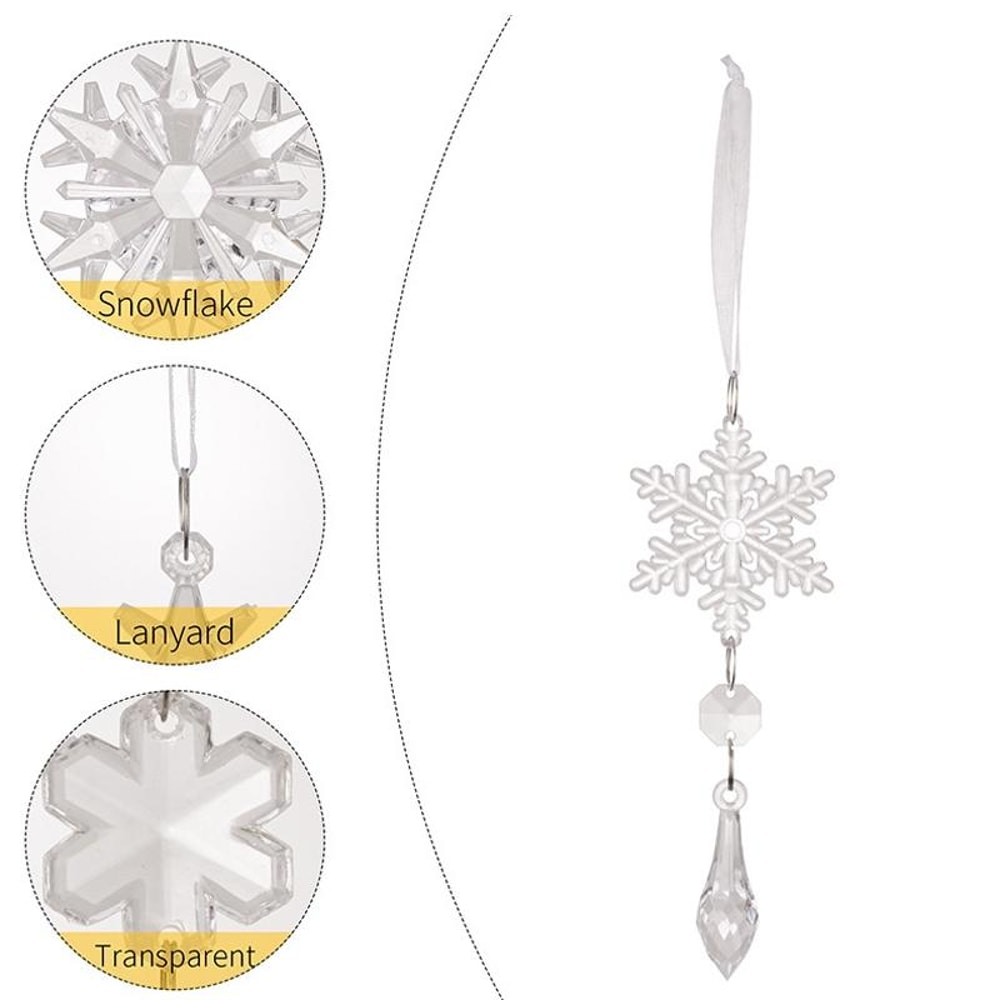 Crystal Snowflake Icicle Christmas Tree Ornaments Set 5PCS Clear Acrylic Holiday Hanging Decor 5