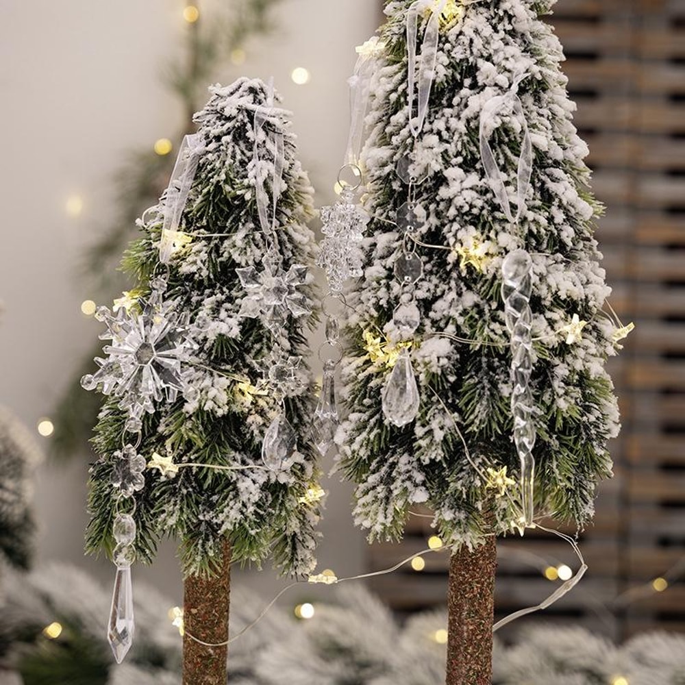 Crystal Snowflake Icicle Christmas Tree Ornaments Set 5PCS Clear Acrylic Holiday Hanging Decor 1