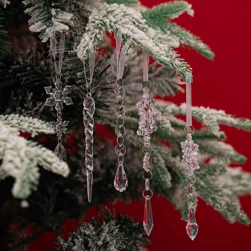 Crystal Snowflake Icicle Christmas Tree Ornaments Set 5PCS Clear Acrylic Holiday Hanging Decor 0