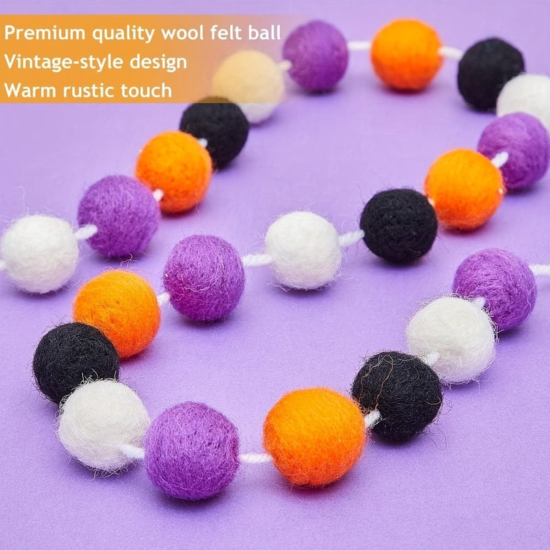 Halloween Felt Ball Garland 2m Spooky Pom Pom Hanging Decoration For Parties Home Decor 4