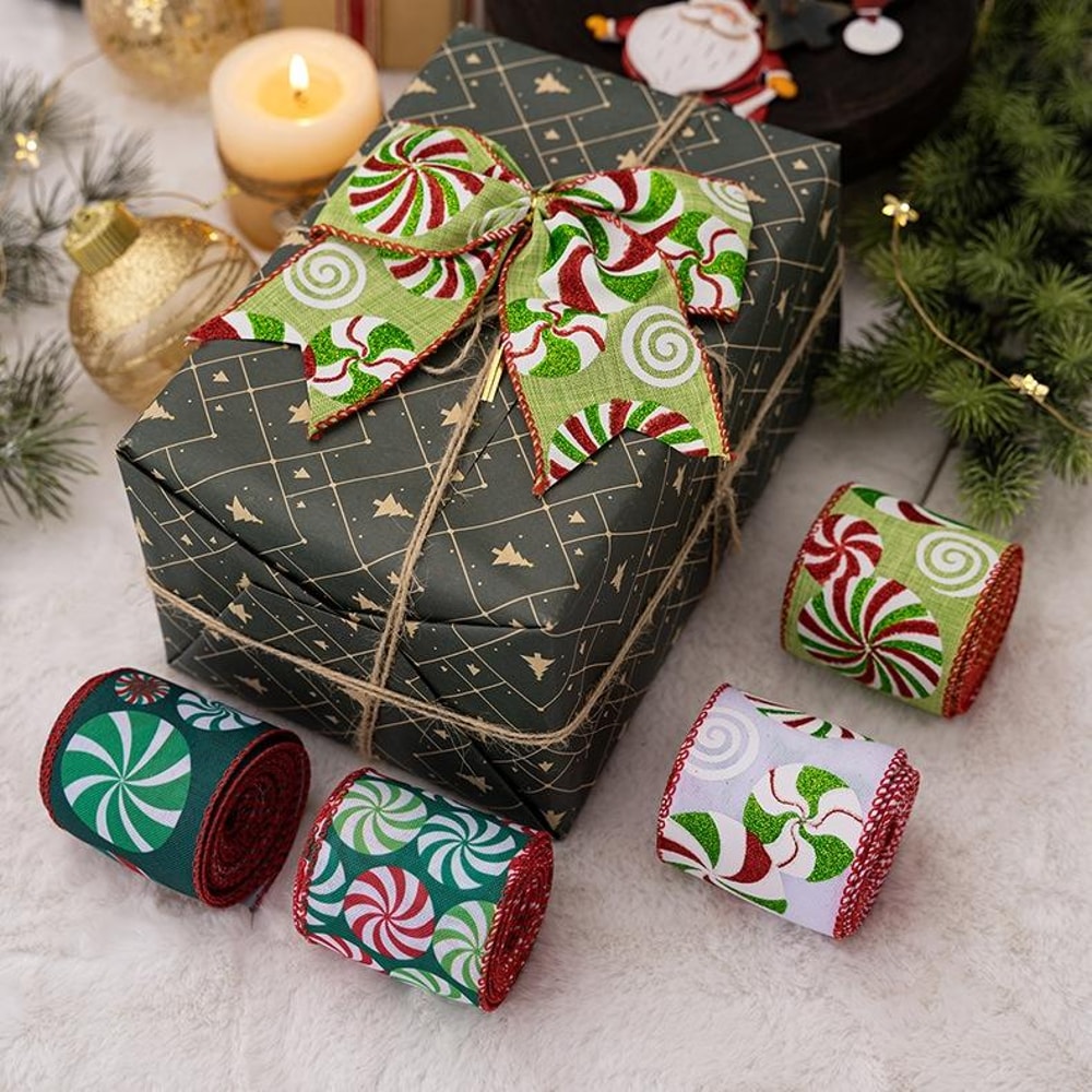 Festive Printed Christmas Ribbon Roll For Gift Wrapping Tree Decor DIY Holiday Bows 6