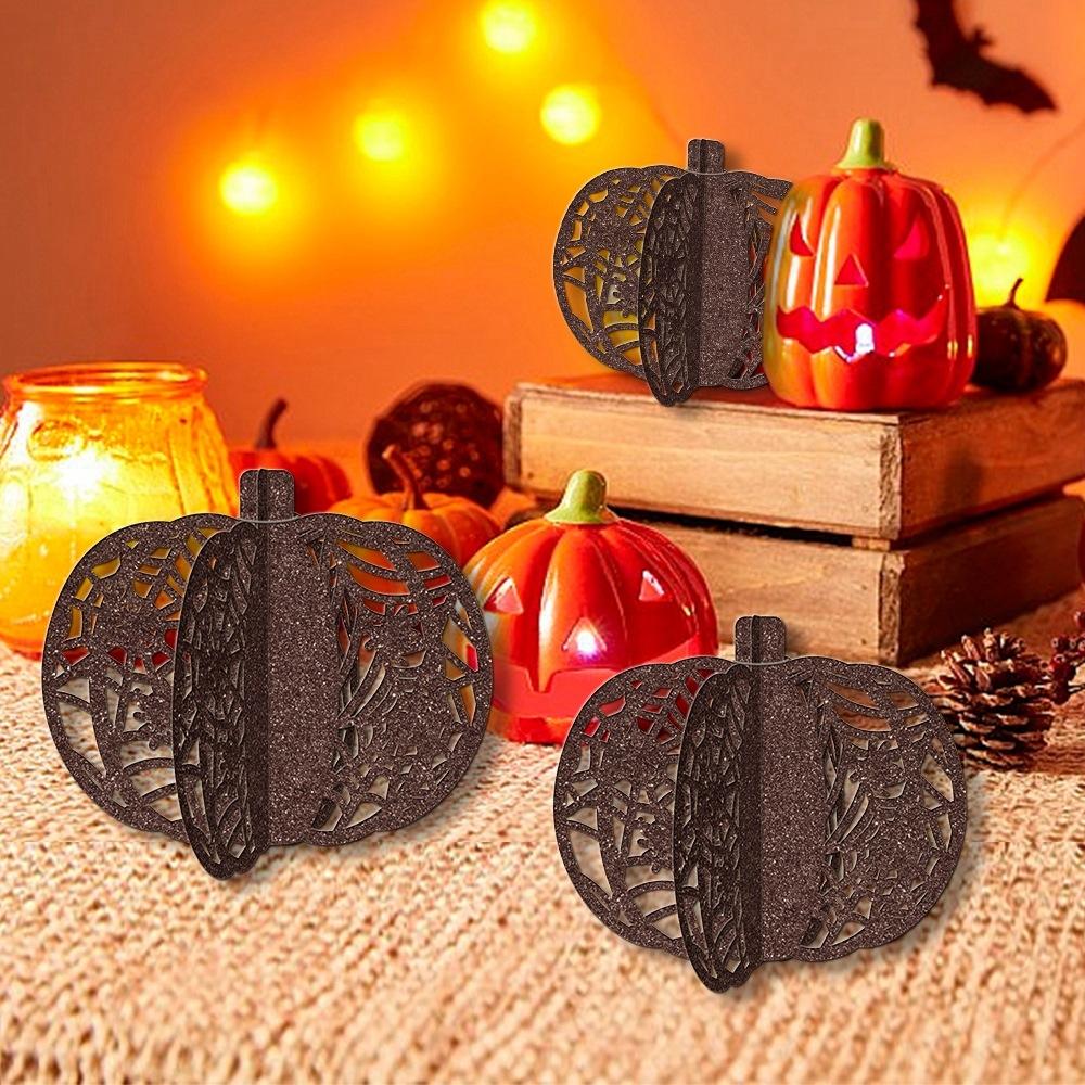 3Piece Glitter Pumpkin Tabletop Decor Set For Halloween Party Fall Home Decoration 1