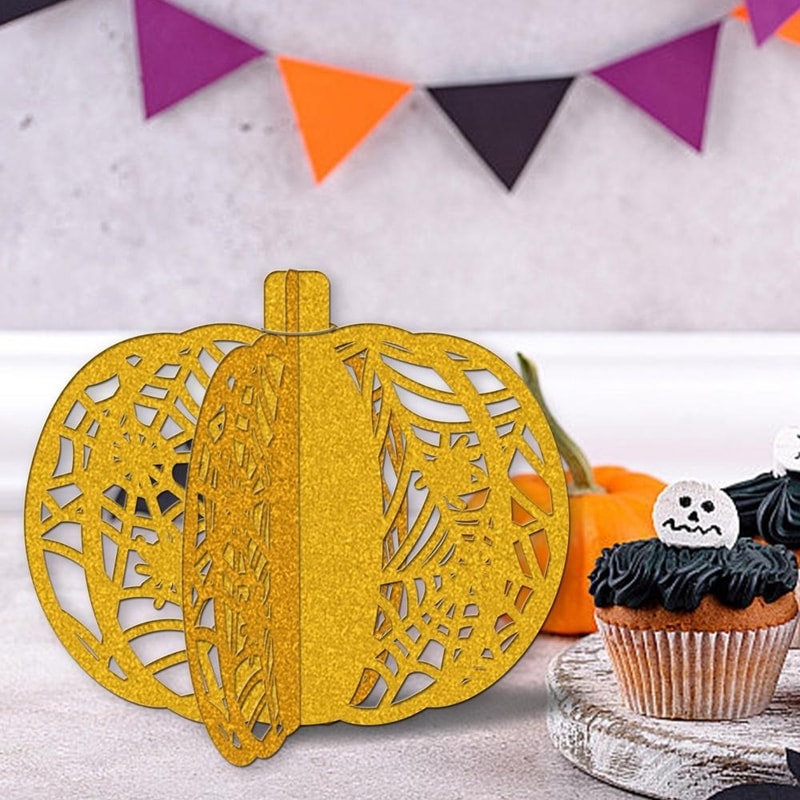 3Piece Glitter Pumpkin Tabletop Decor Set For Halloween Party Fall Home Decoration 3