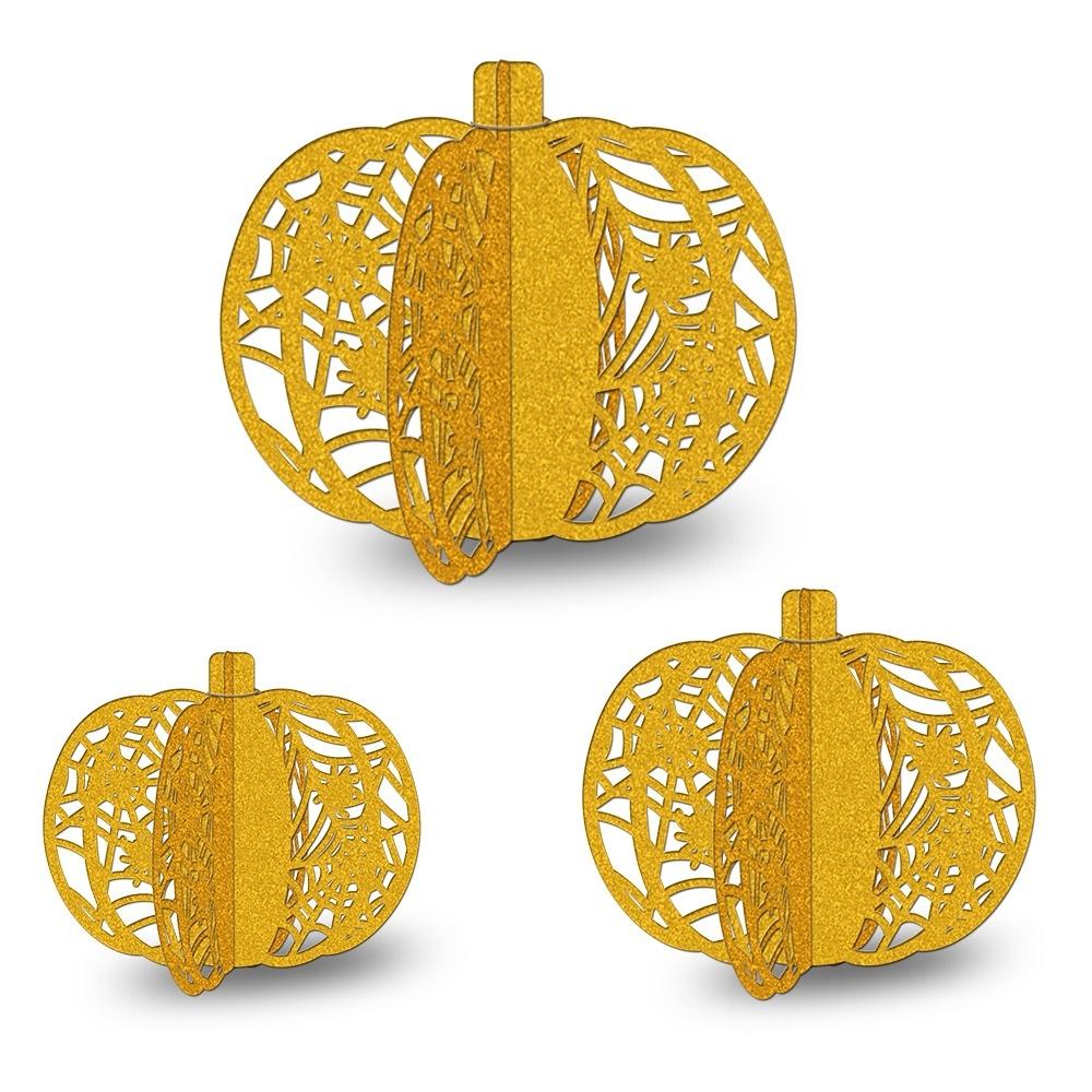 3Piece Glitter Pumpkin Tabletop Decor Set For Halloween Party Fall Home Decoration 5