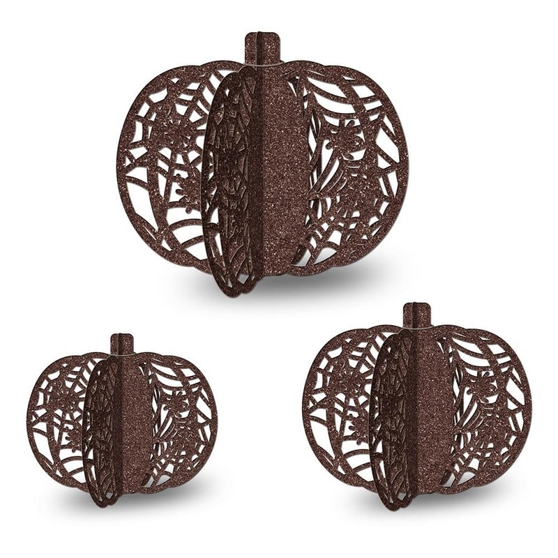 3Piece Glitter Pumpkin Tabletop Decor Set For Halloween Party Fall Home Decoration 6