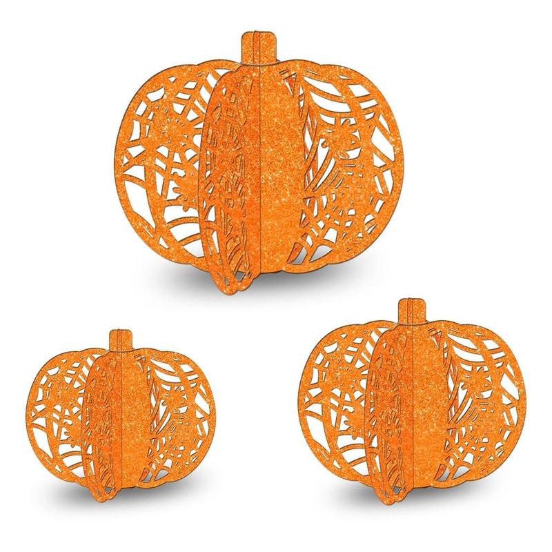 3Piece Glitter Pumpkin Tabletop Decor Set For Halloween Party Fall Home Decoration 7