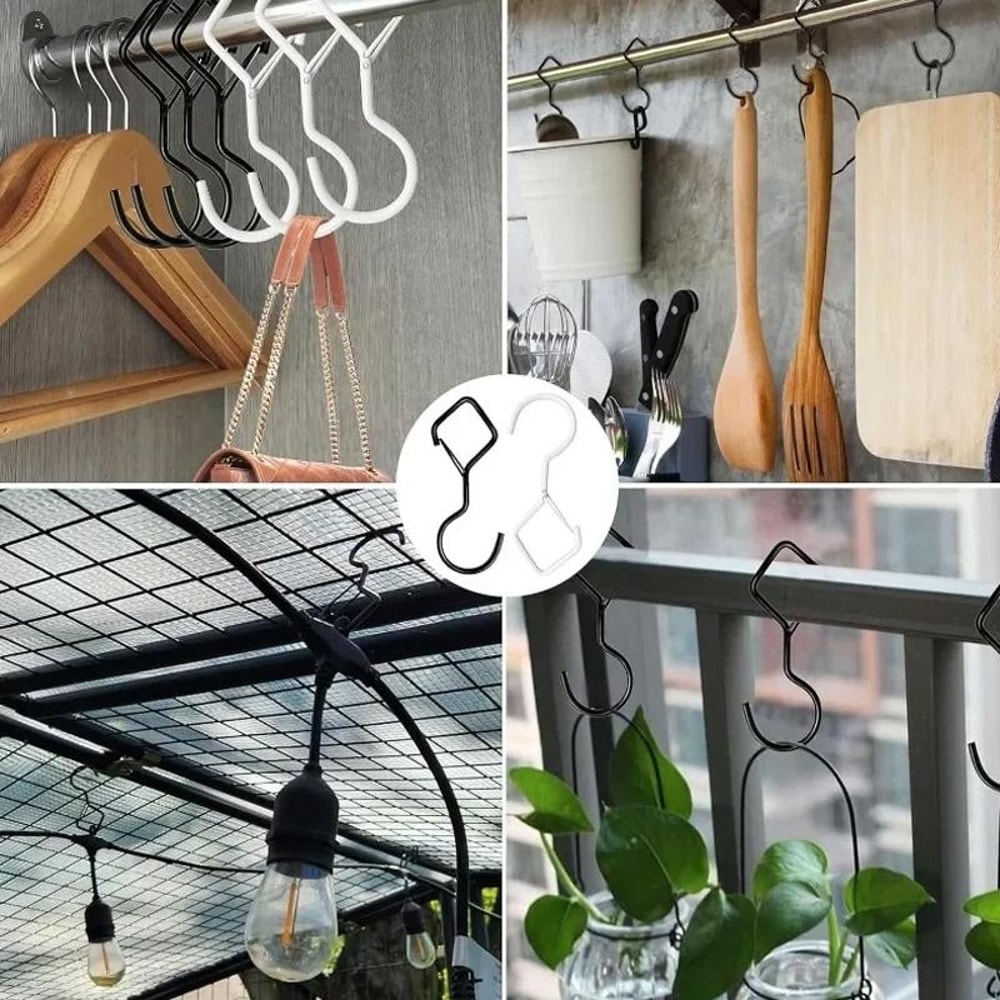 Windproof Safety Buckle S Hooks Heavy Duty Metal Hanging Hooks 2PCS 6
