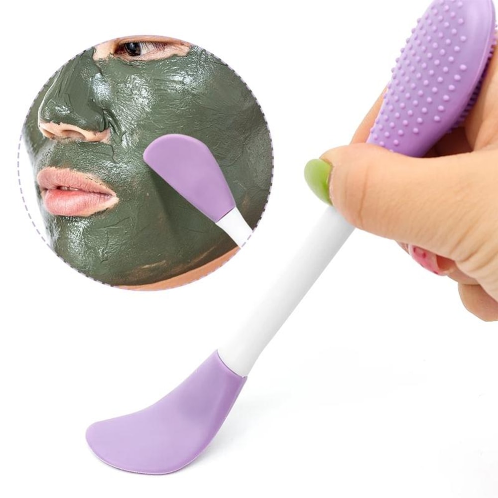 2PCS Dual Head Silicone Face Mask Brush Set Facial Mask Applicator Cleansing Massage Tool 4