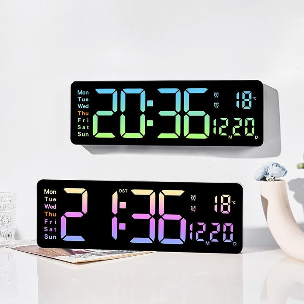Smart LED Digital Wall Clock With Remote Control Countdown Timer Temperature Display 8