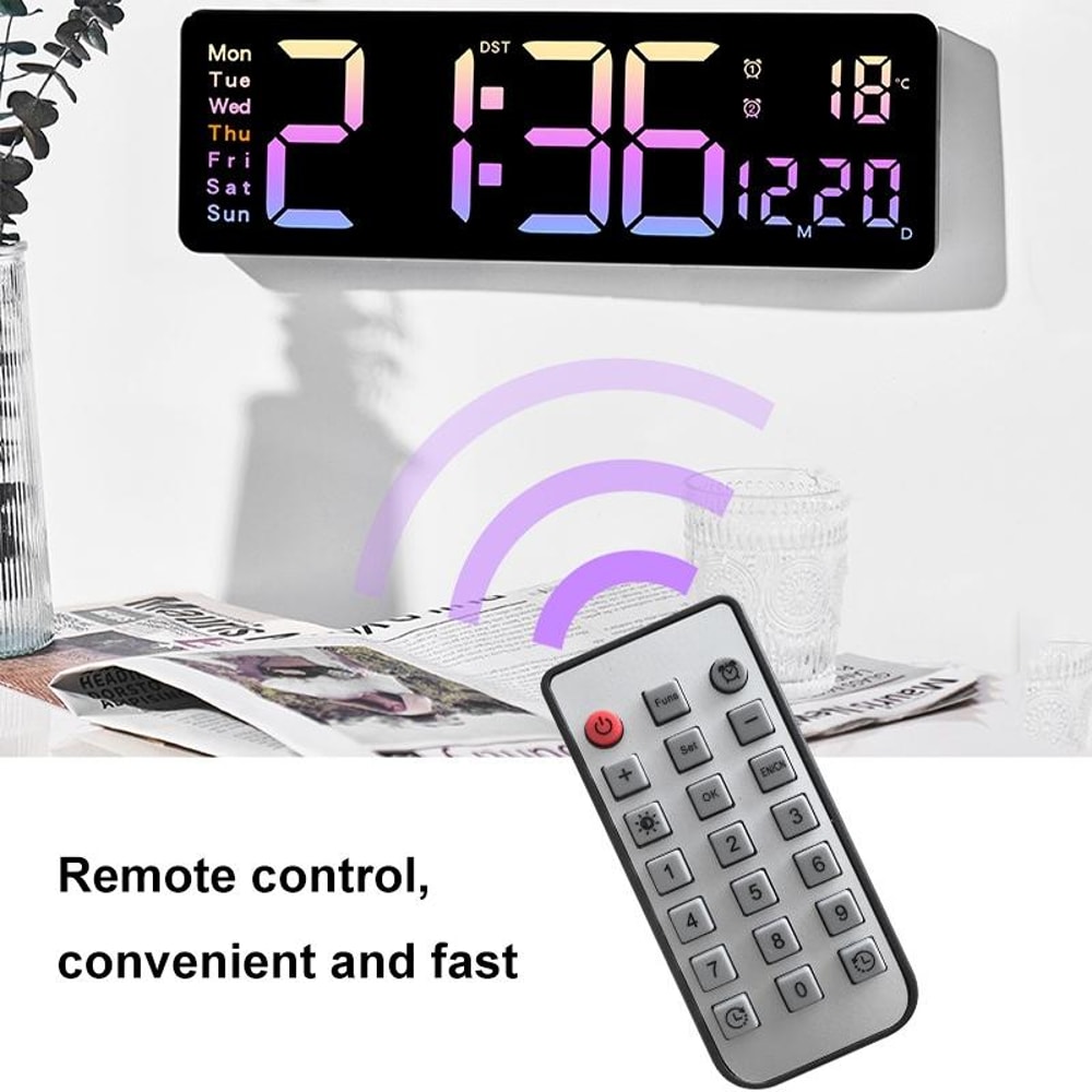 Smart LED Digital Wall Clock With Remote Control Countdown Timer Temperature Display 5