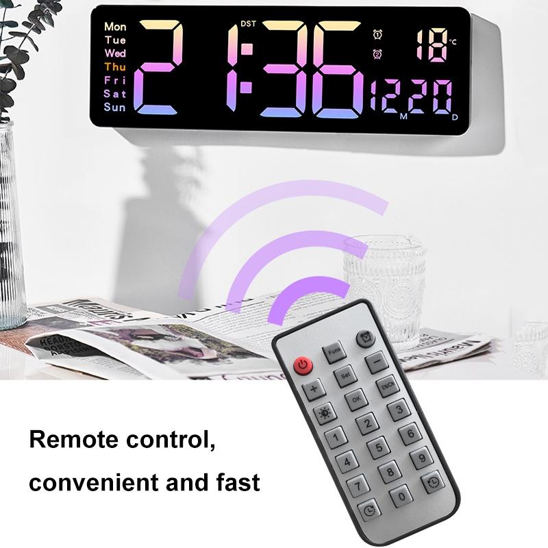 Smart LED Digital Wall Clock With Remote Control Countdown Timer Temperature Display 5