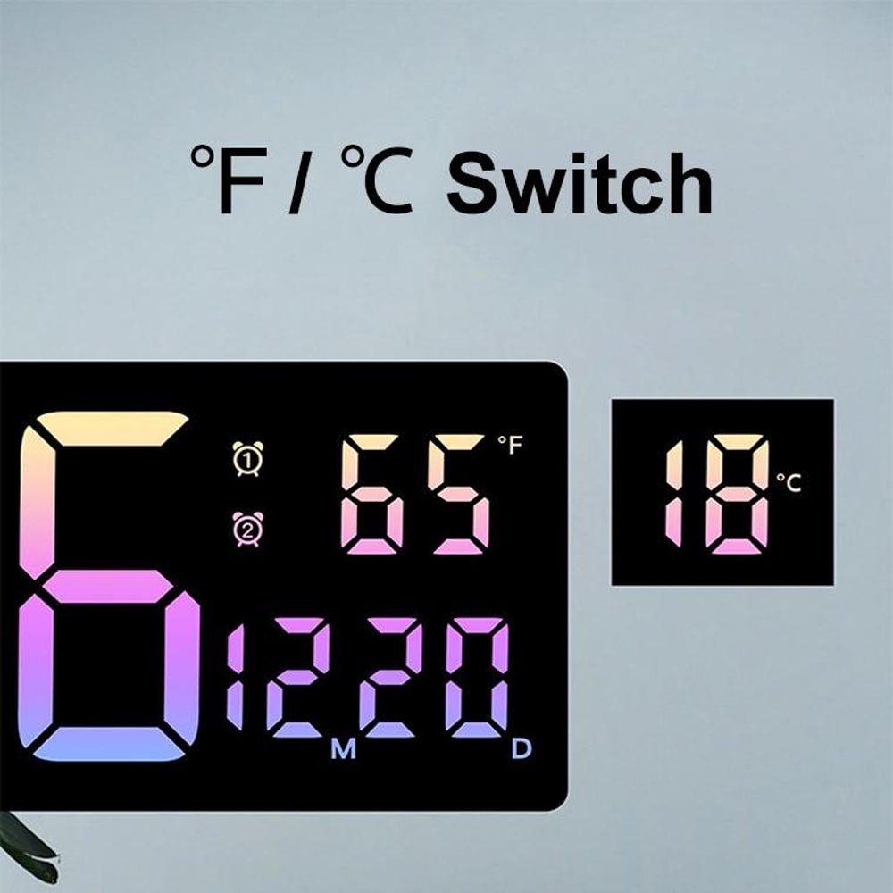 Smart LED Digital Wall Clock With Remote Control Countdown Timer Temperature Display 7