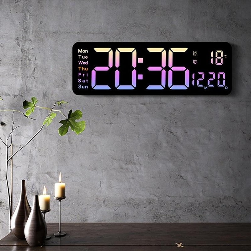Smart LED Digital Wall Clock With Remote Control Countdown Timer Temperature Display 0