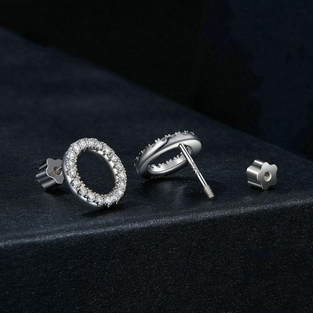 Premium Moissanite Geometric Sterling Silver Earrings Platinum Plated Elegance 1