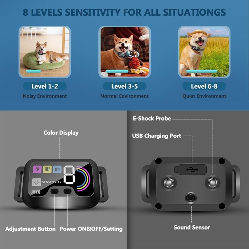 Smart Color Screen Dog Bark Trainer Collar With Adjustable Anti Bark Control 4