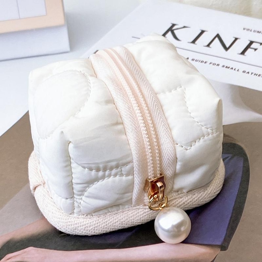 Beige Compact Earphone Storage & Coin Storage Bag, Durable Mini Pouch