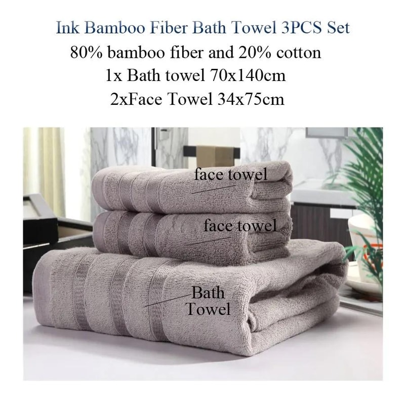 Premium 3 Piece Bamboo Cotton Towel Set Soft Plush Absorbent Towels 2