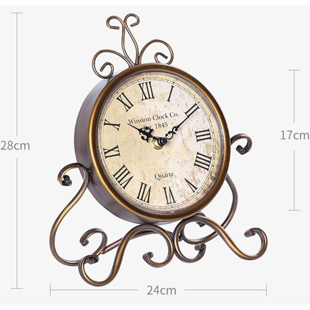 Vintage Retro Iron Clock, Silent Table & Living Room Decor Clock