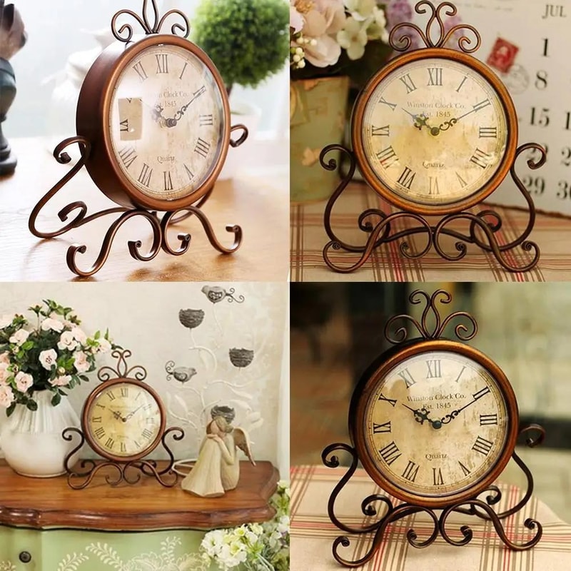 Vintage Retro Iron Clock, Silent Table & Living Room Decor Clock