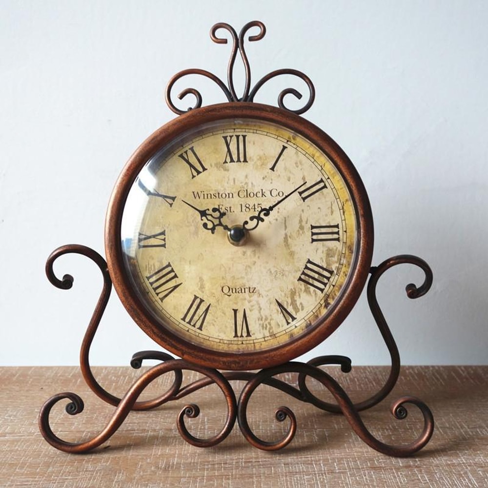 Vintage Retro Iron Clock, Silent Table & Living Room Decor Clock