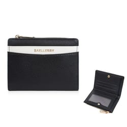 stylish women color block compact pu wallet slim leather card holder & zipper purse