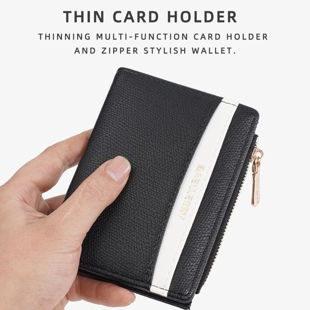 Stylish Women Color Block Compact PU Wallet Slim Leather Card Holder Zipper Purse 2