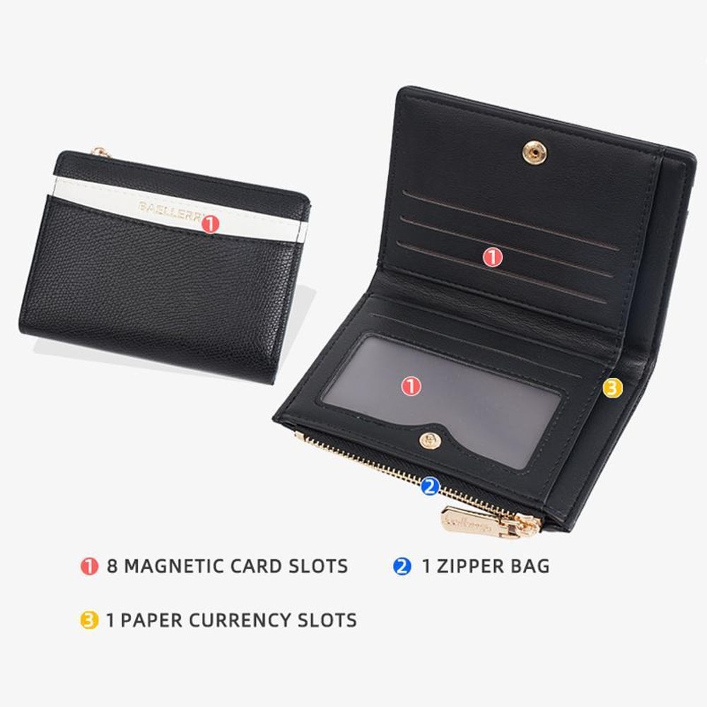 Stylish Women Color Block Compact PU Wallet Slim Leather Card Holder Zipper Purse 4