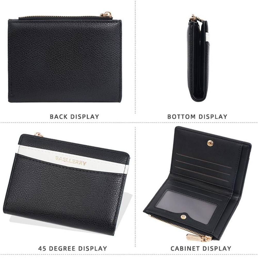 Stylish Women Color Block Compact PU Wallet Slim Leather Card Holder Zipper Purse 5